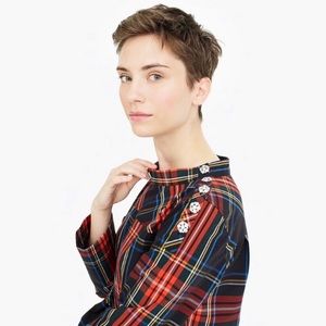 NWT preppy J. Crew tartan jeweled buttons top